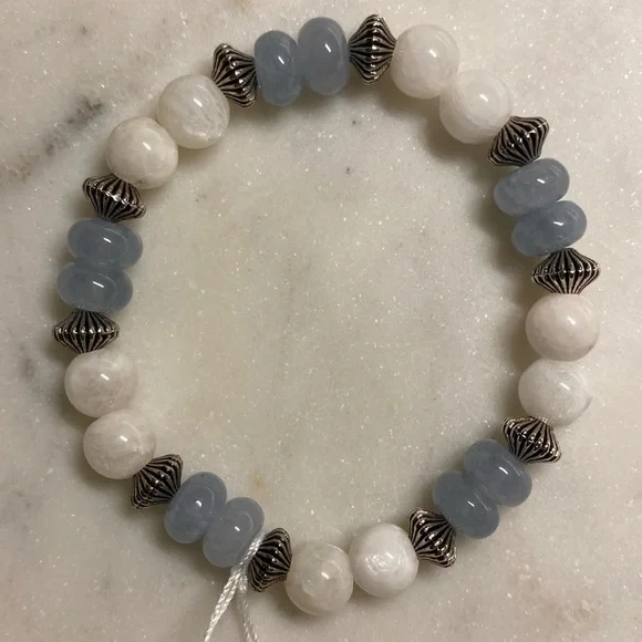 Handmade Moonstone w/ Blue Angelite bracelet - Picture 2 of 3